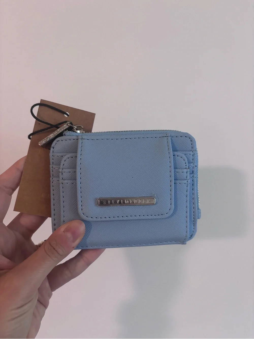 Steve Madden Light Blue Compact Zip Card Holder
